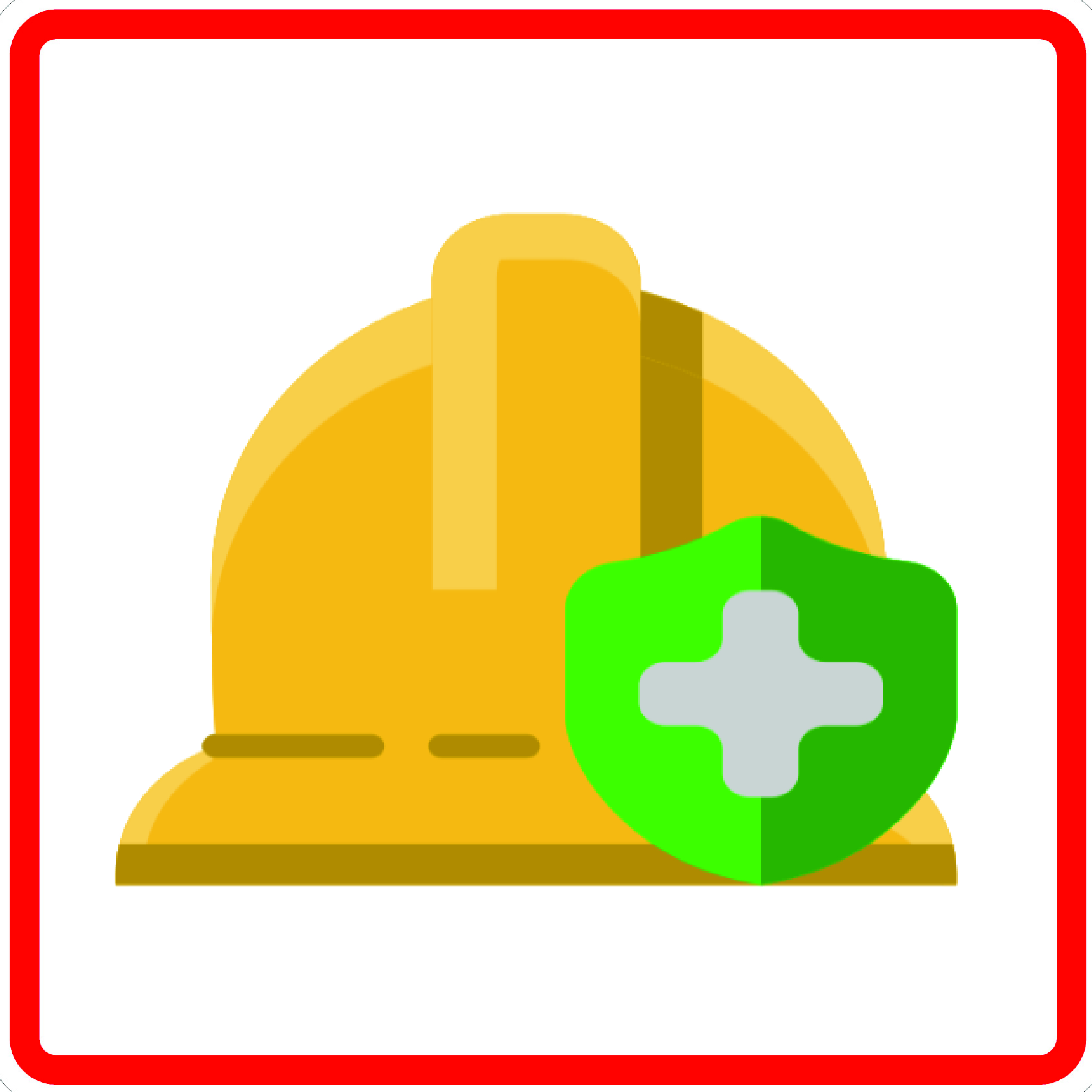 Sketch of a hardhat, along with a small green protective shield